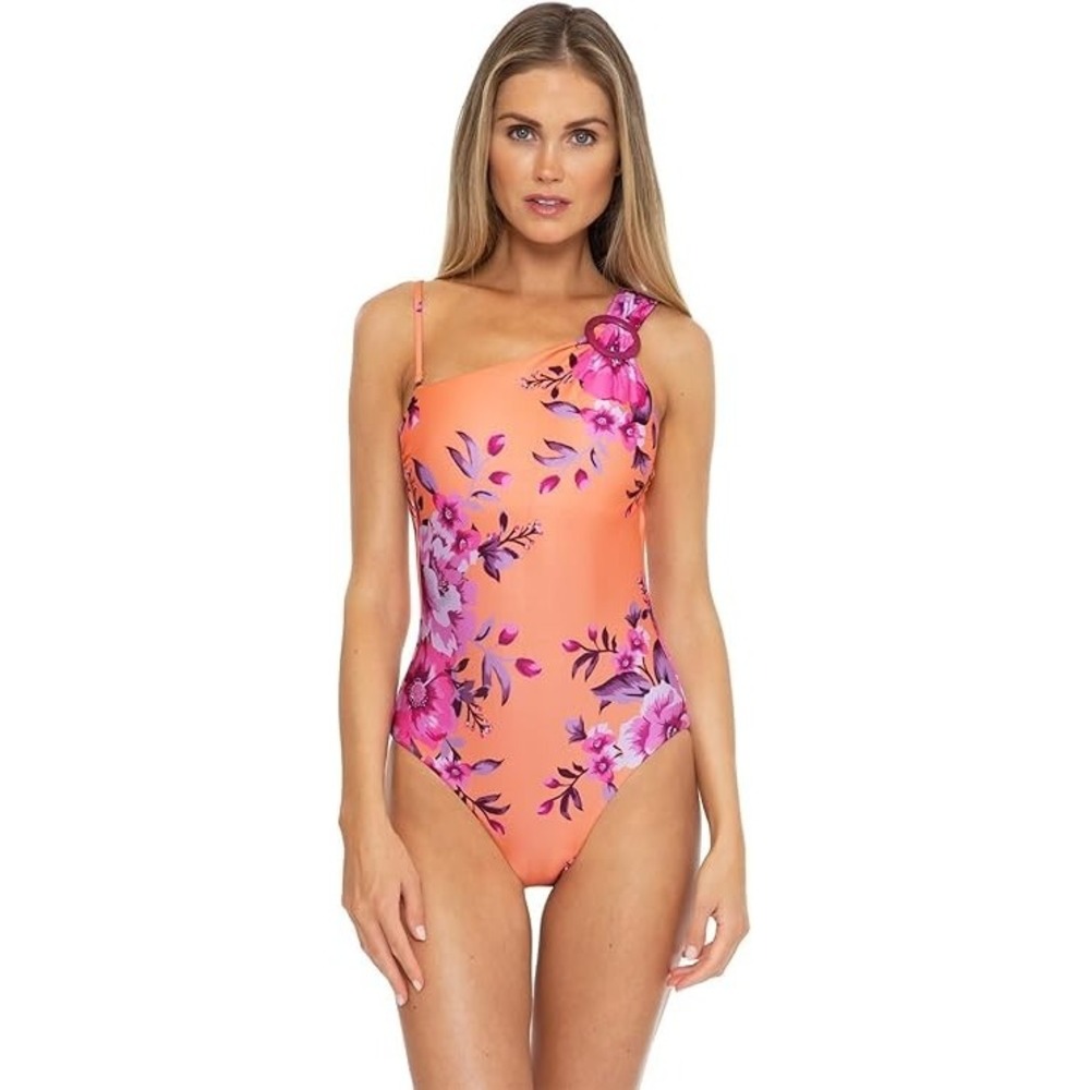 BECCA Orange and Purple Floral One-Piece Swimsuit